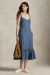 Bavlněné šaty Polo Ralph Lauren modrá barva, midi, 211972068