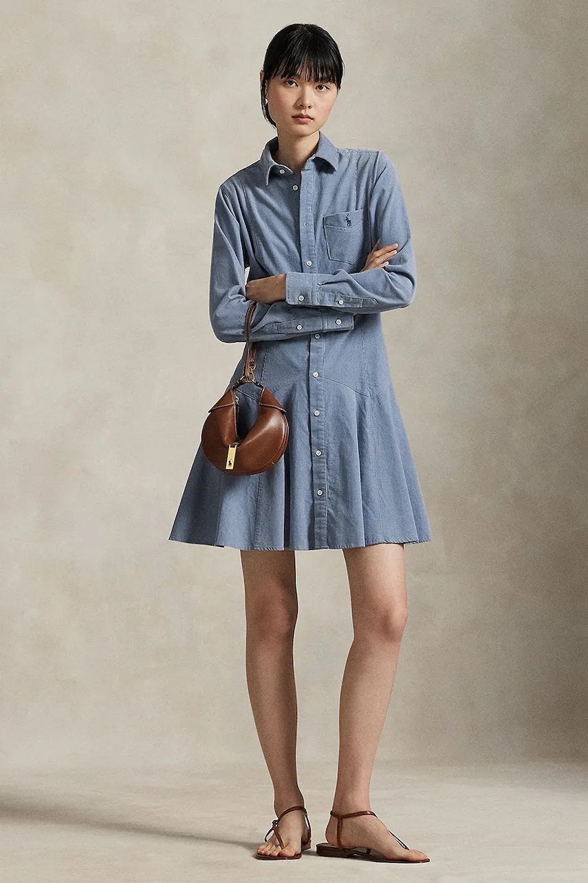 Bavlněné šaty Polo Ralph Lauren modrá barva, mini, 211972069