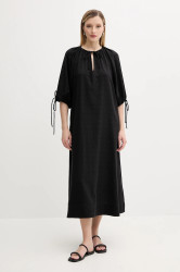 Bavlněné šaty Samsoe Samsoe SALAGO černá barva, midi, oversize, F25200072