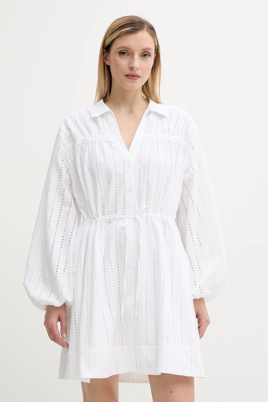 Bavlněné šaty Samsoe Samsoe SAMANAROLA bílá barva, mini, F25200060