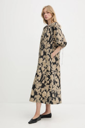 Bavlněné šaty Samsoe Samsoe SAMATERA béžová barva, midi, oversize, F25200064