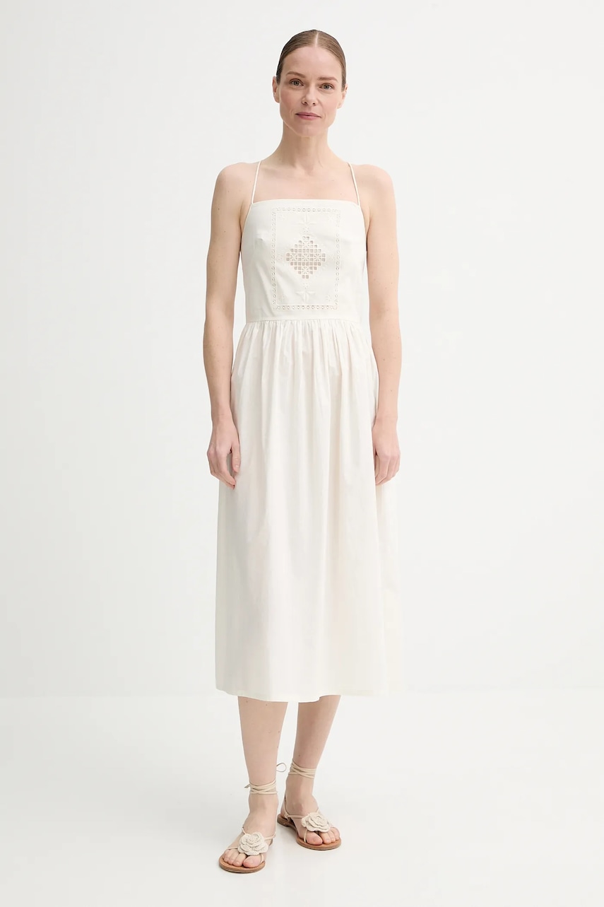 Bavlněné šaty Sessun béžová barva, midi, 25205005