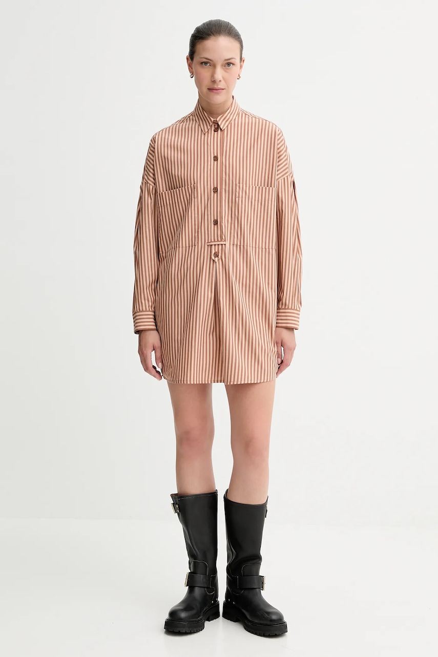 Bavlněné šaty Sessun hnědá barva, mini, 25105013