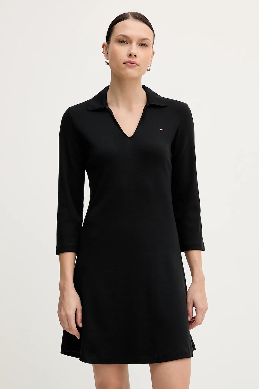 Bavlněné šaty Tommy Hilfiger černá barva, mini, WW0WW47868