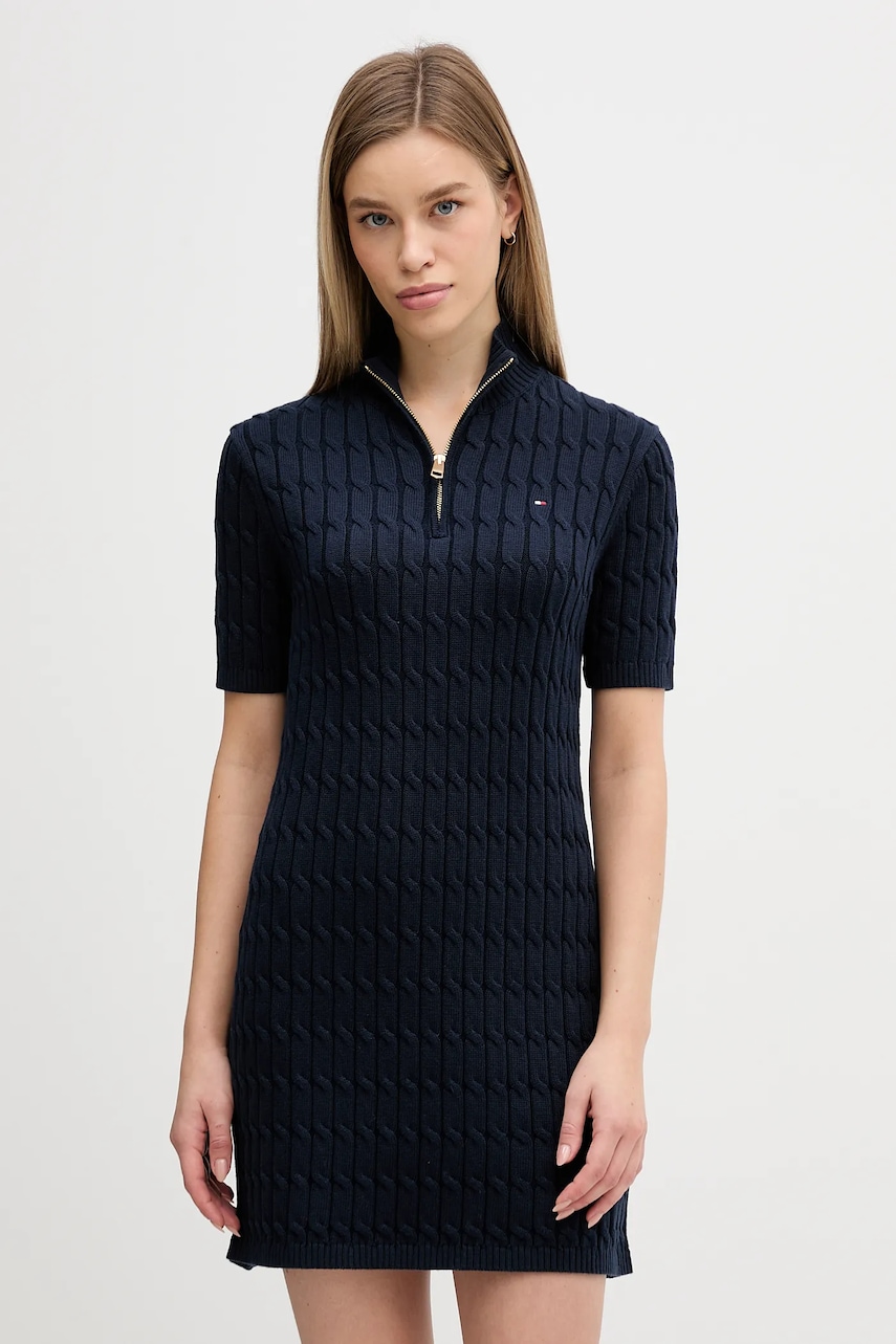 Bavlněné šaty Tommy Hilfiger tmavomodrá barva, mini, přiléhavé, WW0WW48444