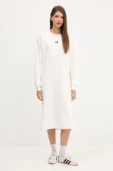 Bavlněné šaty Tommy Jeans béžová barva, mini, oversize, DW0DW21484