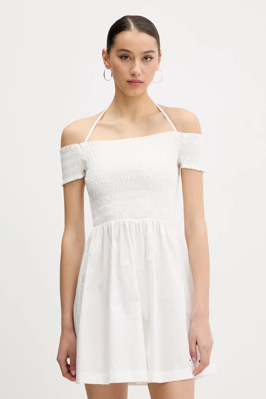 Bavlněné šaty Tommy Jeans bílá barva, mini, DW0DW20343