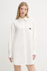 Bavlněné šaty Tommy Jeans bílá barva, mini, oversize, DW0DW21122