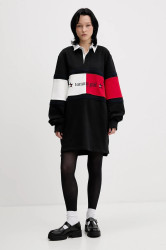 Bavlněné šaty Tommy Jeans černá barva, mini, oversize, DW0DW22510