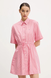 Bavlněné šaty Tommy Jeans růžová barva, mini, DW0DW20617