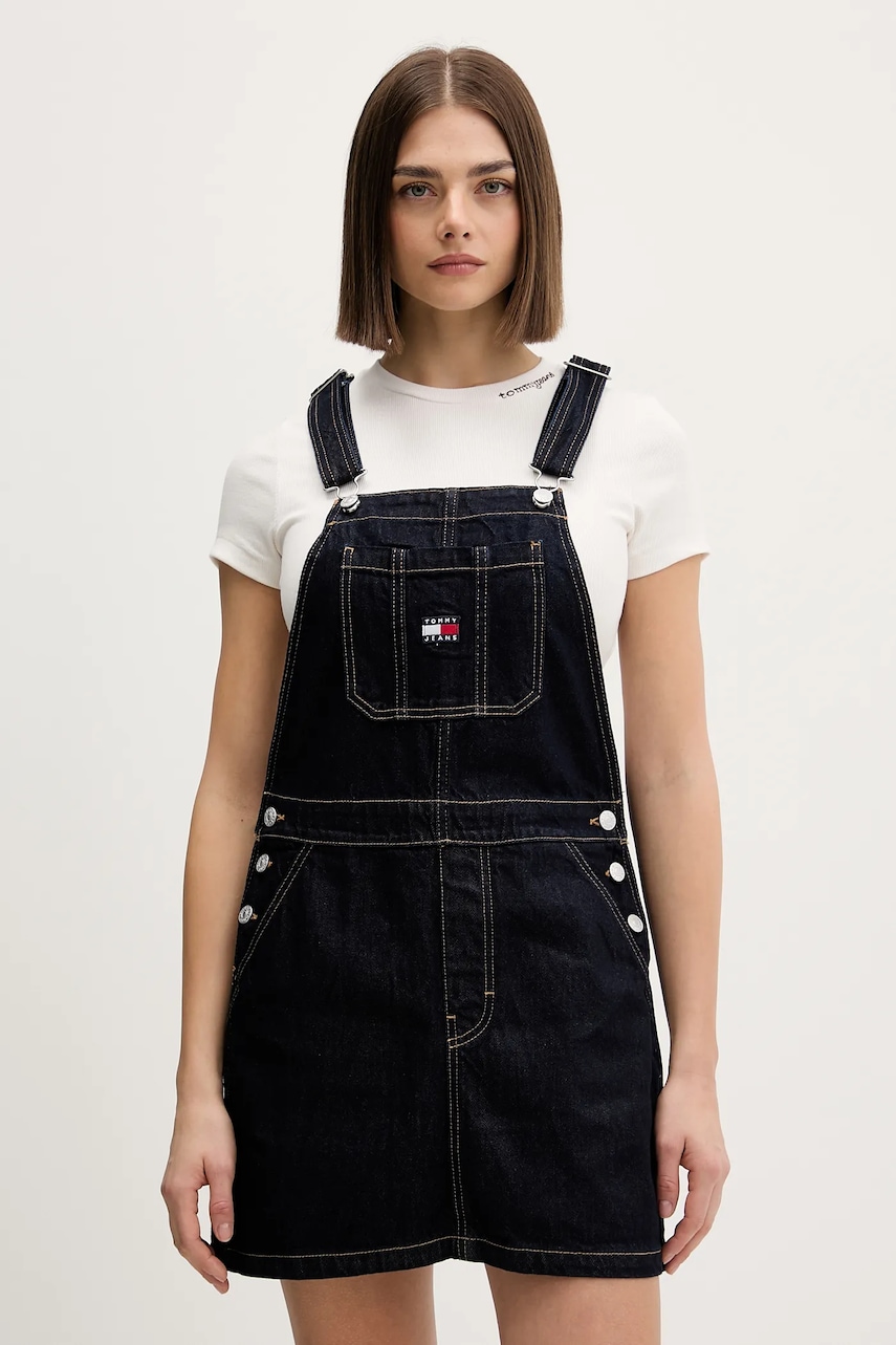 Bavlněné šaty Tommy Jeans tmavomodrá barva, mini, DW0DW22555