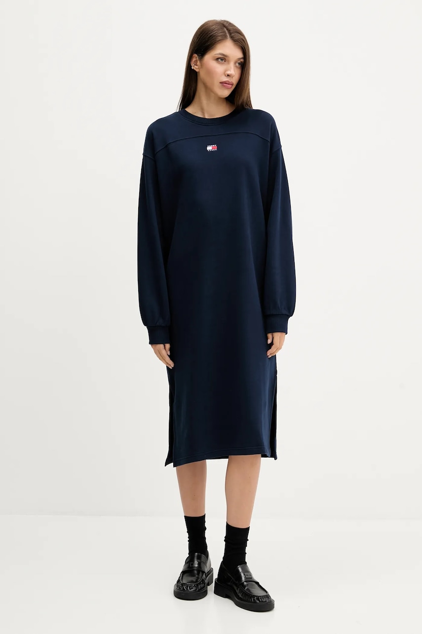 Bavlněné šaty Tommy Jeans tmavomodrá barva, mini, oversize, DW0DW21484