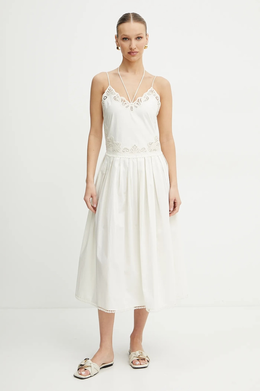 Bavlněné šaty Twinset béžová barva, midi, 251TT2160