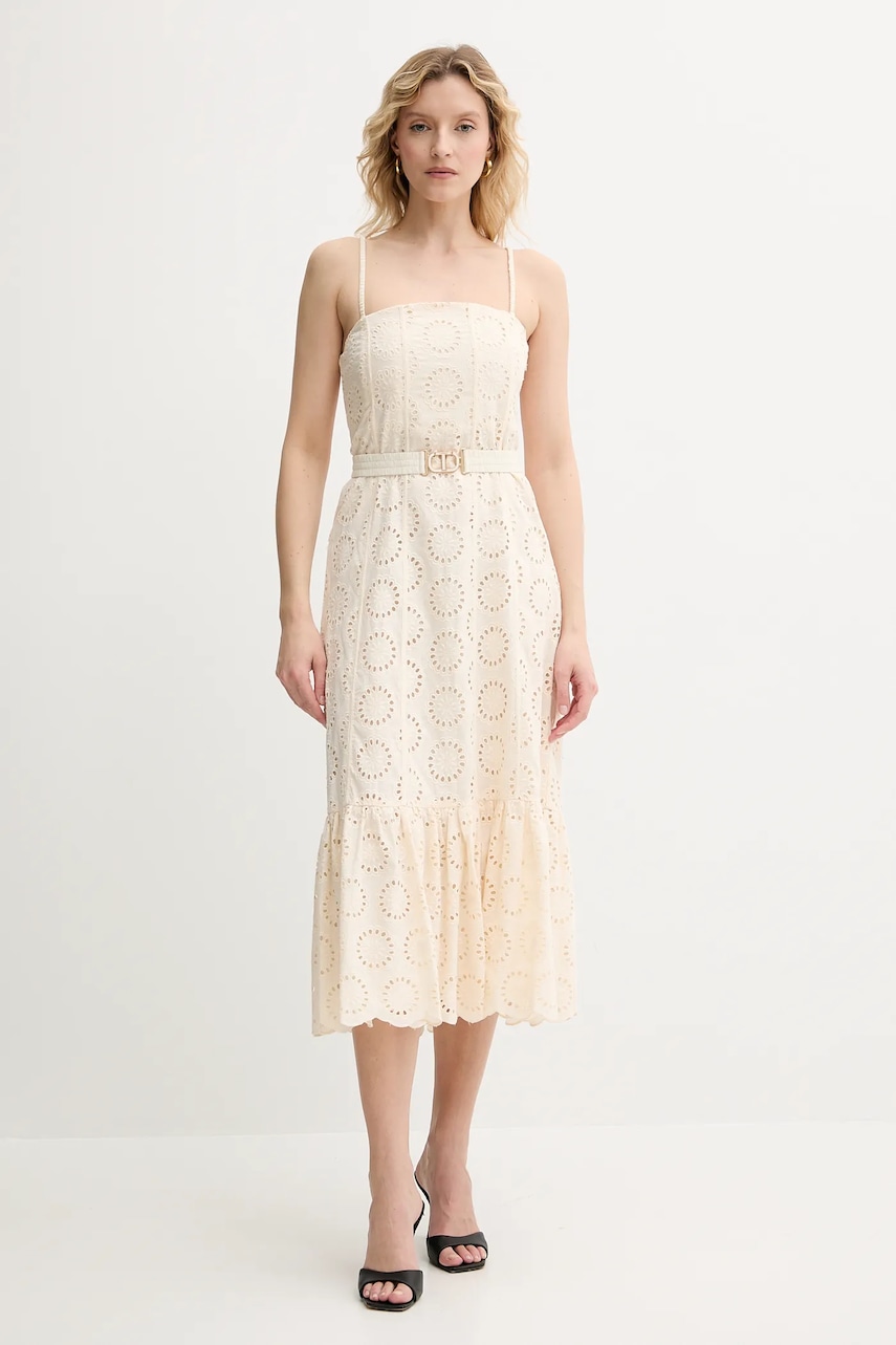 Bavlněné šaty Twinset béžová barva, midi, 251TT2361