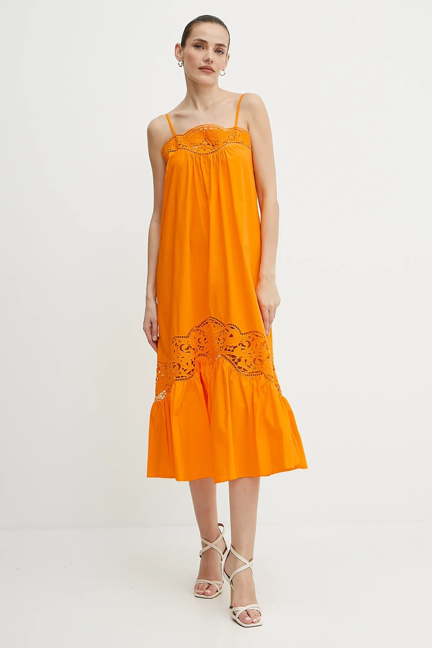 Bavlněné šaty Twinset oranžová barva, midi, 251TT2331