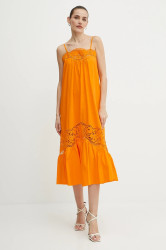 Bavlněné šaty Twinset oranžová barva, midi, 251TT2331
