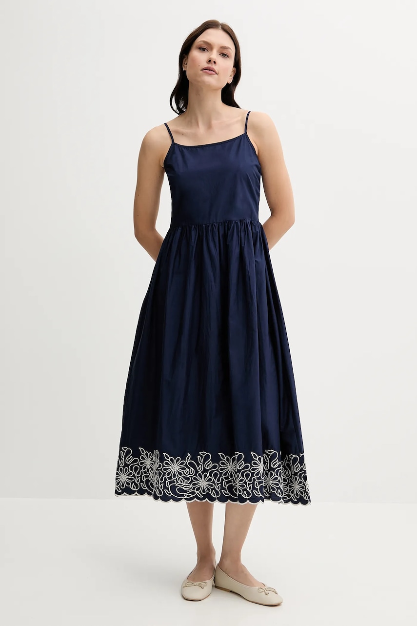 Bavlněné šaty United Colors of Benetton tmavomodrá barva, midi, 4KUSDV0B7