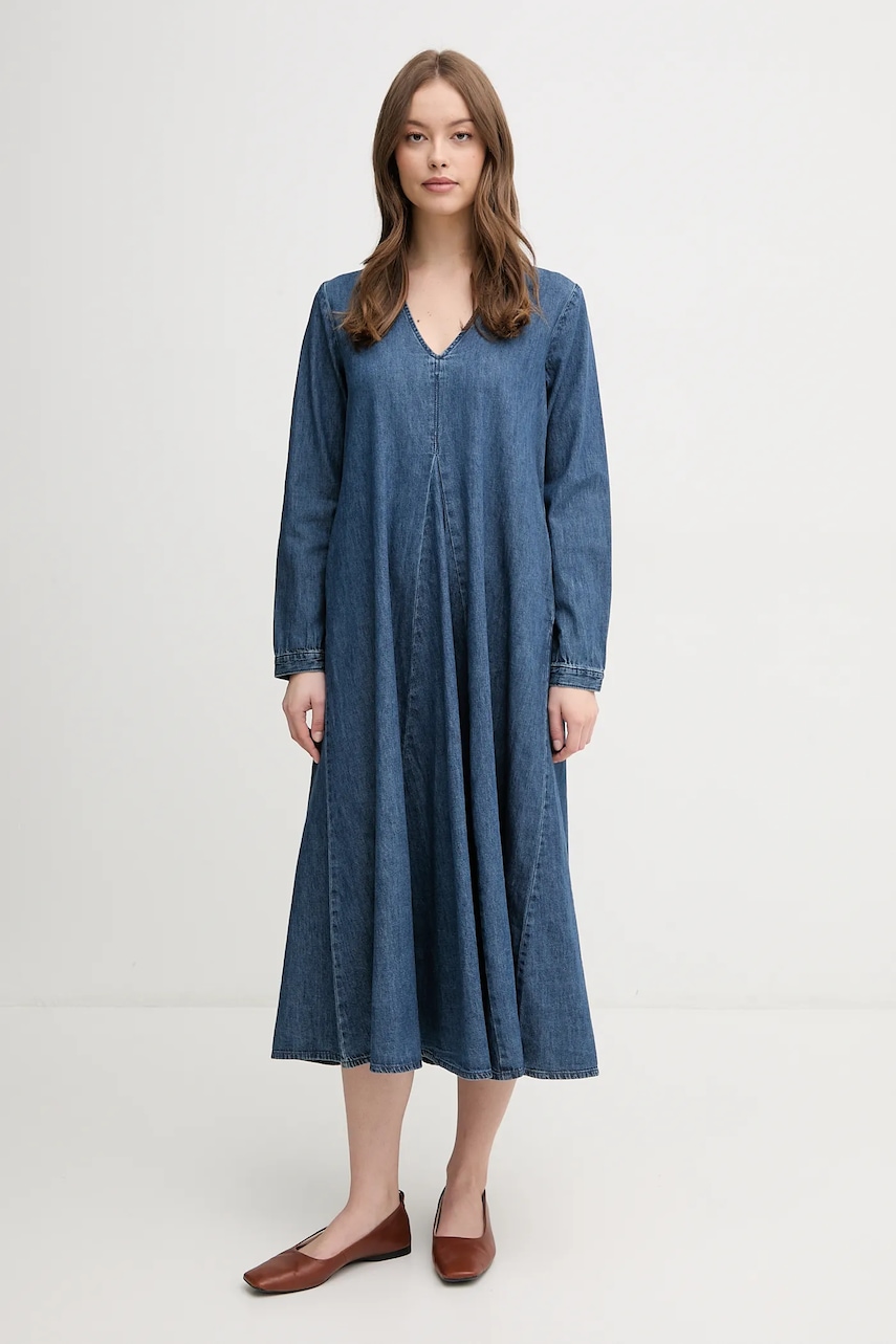 Bavlněné šaty United Colors of Benetton tmavomodrá barva, midi, 4RZKDV0AY