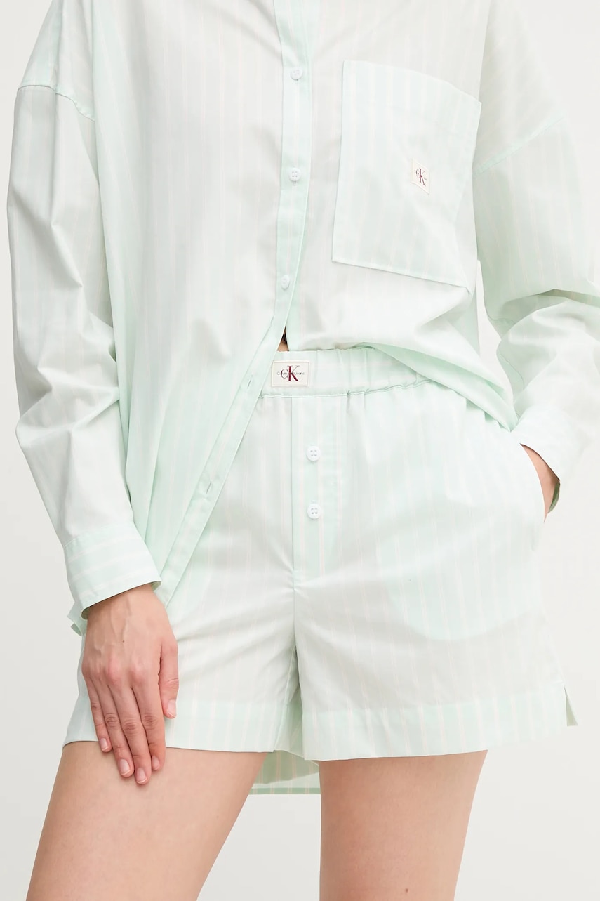 Bavlněné šortky Calvin Klein Jeans dámské, zelená barva, high waist, J20J225218
