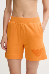 Bavlněné šortky Emporio Armani Underwear dámské, oranžová barva, s aplikací, high waist, EW000778 AF12186
