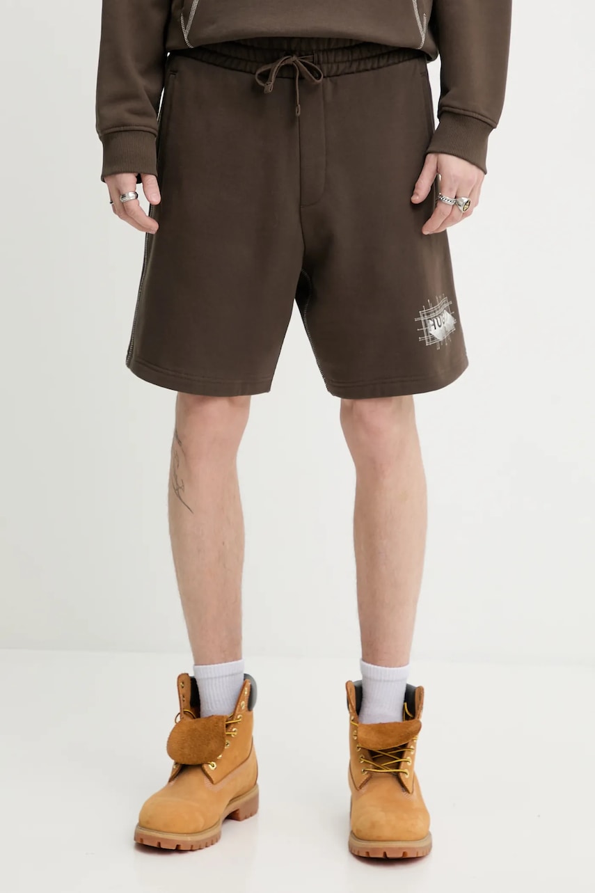 Bavlněné šortky Hugo Blue Nothali pánské, hnědá barva, 50553499