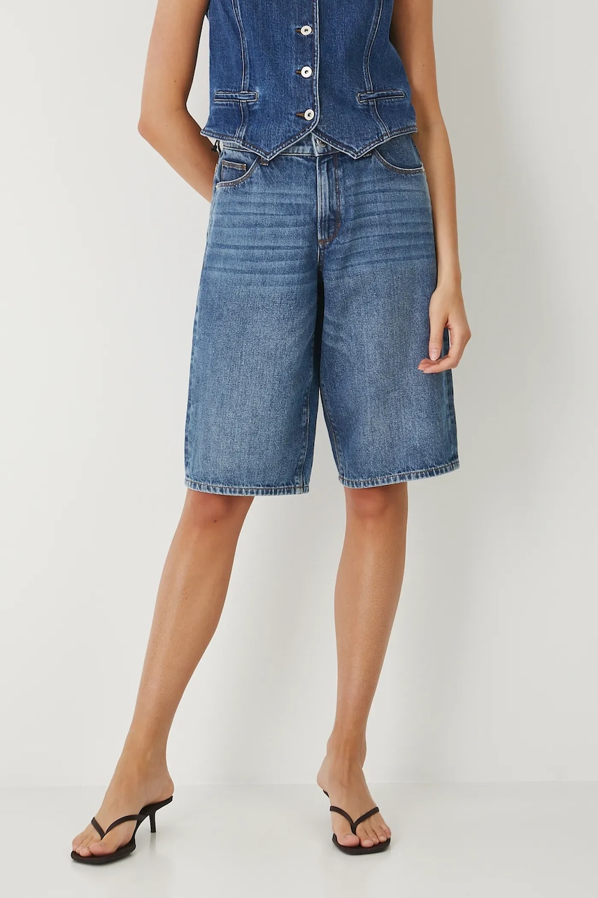 Bavlněné šortky Medicine modrá barva, high waist