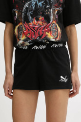 Bavlněné šortky Puma x A$AP ROCKY dámské, černá barva, s aplikací, high waist, 635071