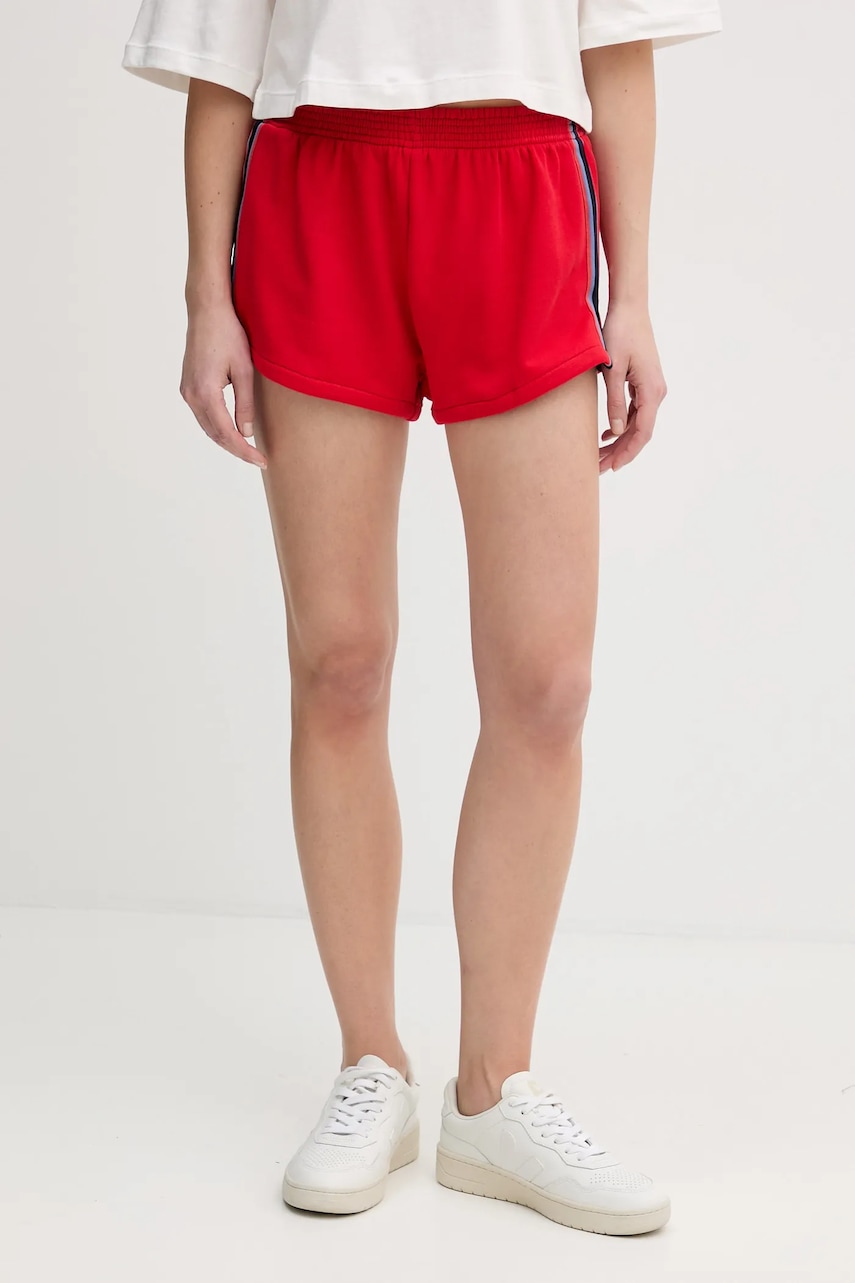 Bavlněné šortky United Colors of Benetton x Stranger Things dámské, červená barva, s aplikací, high waist, 33NVD900B