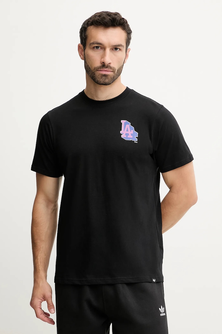Bavlněné tričko 47 brand MLB Los Angeles Dodgers pánské, černá barva, s potiskem, BB012TMMADL658108JK