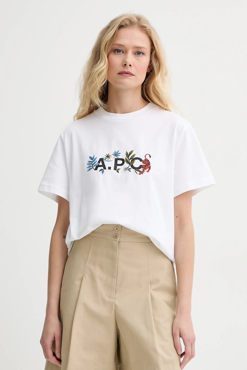 Bavlněné tričko A.P.C. t-shirt auguste - GOTS bílá barva, COBQX.M26497