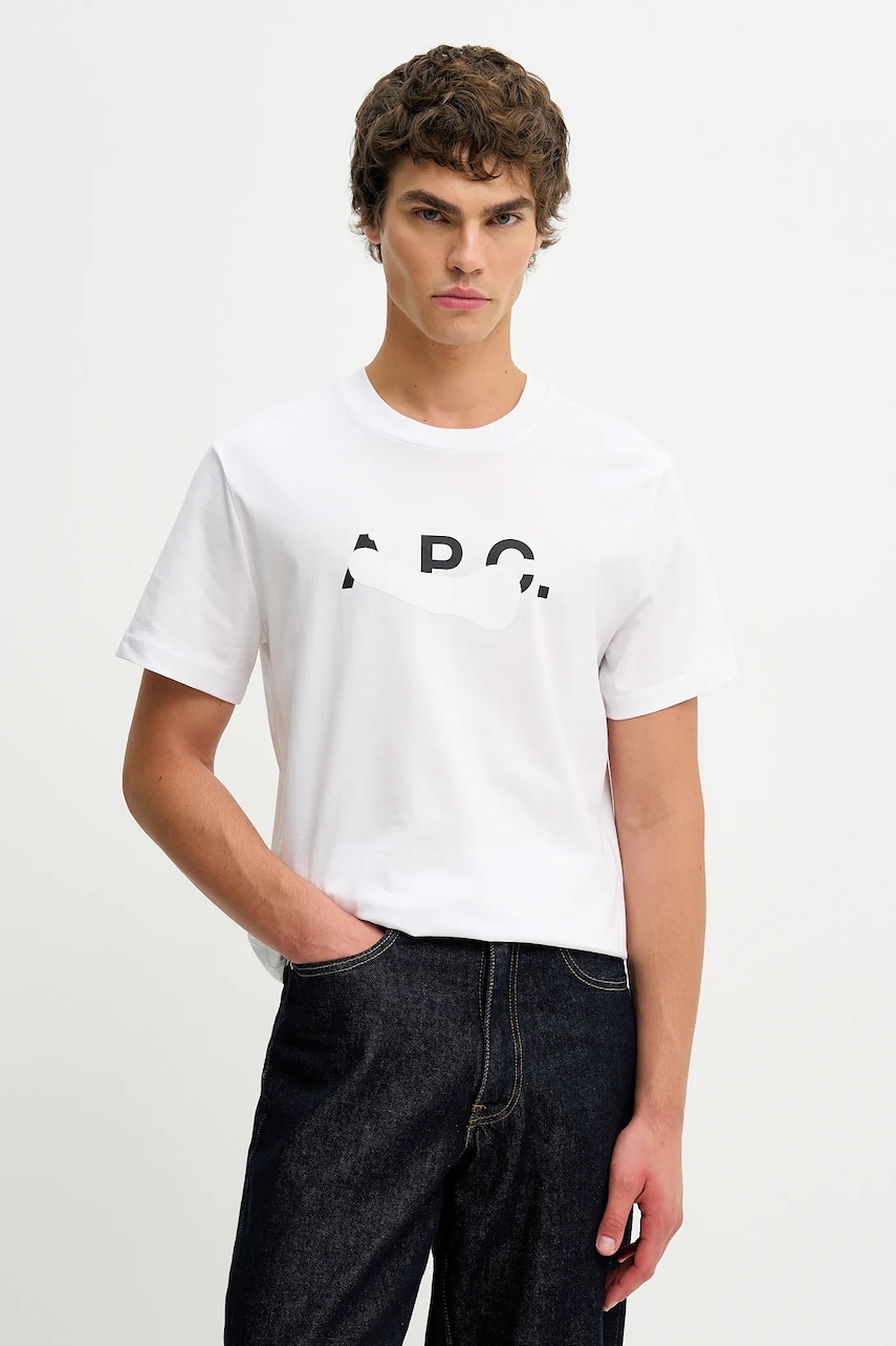 Bavlněné tričko A.P.C. T-SHIRT MANCHES COURTES TACHE BLANCHE