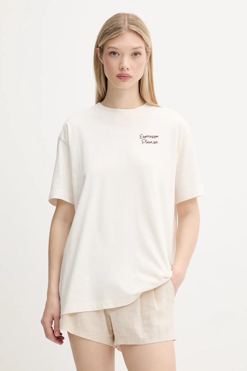 Bavlněné tričko Abercrombie & Fitch dámské, béžová barva, KI157-5068