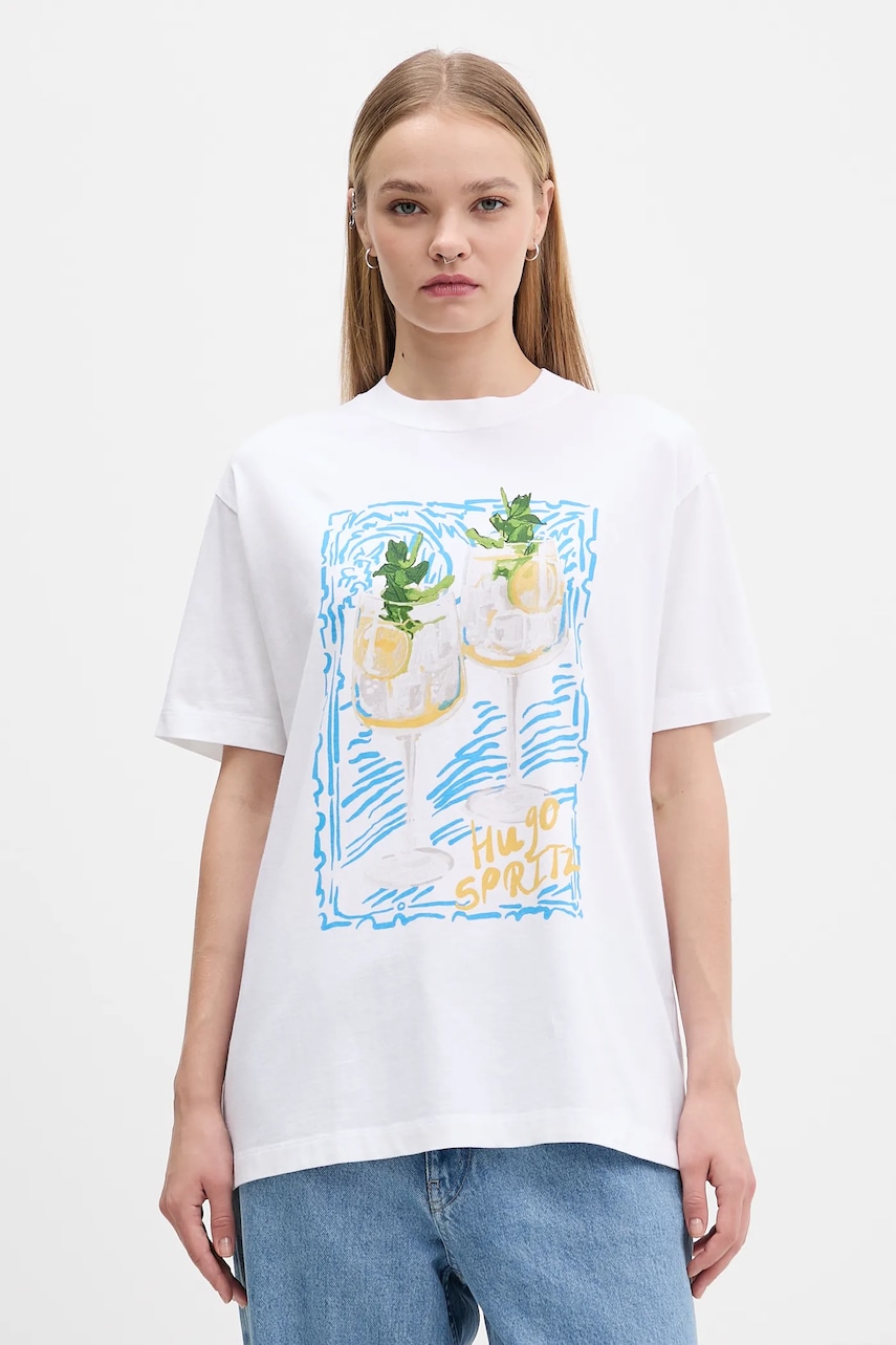 Bavlněné tričko Abercrombie & Fitch dámské, bílá barva, KI157-5396-100