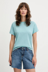 Bavlněné tričko Abercrombie & Fitch dámské, tyrkysová barva, KI139-5527