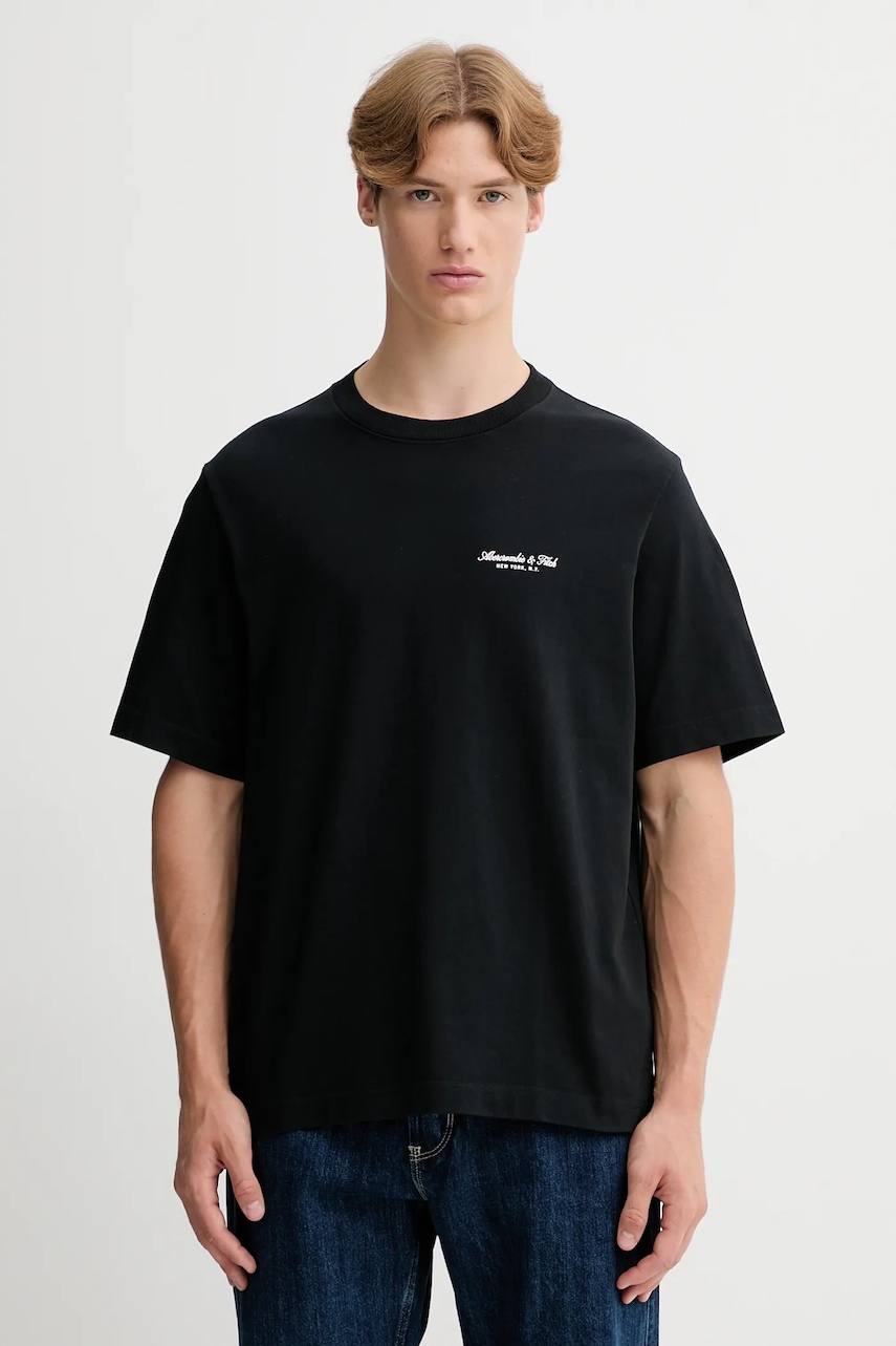 Bavlněné tričko Abercrombie & Fitch pánské, černá barva, s potiskem, KI123-5091-900