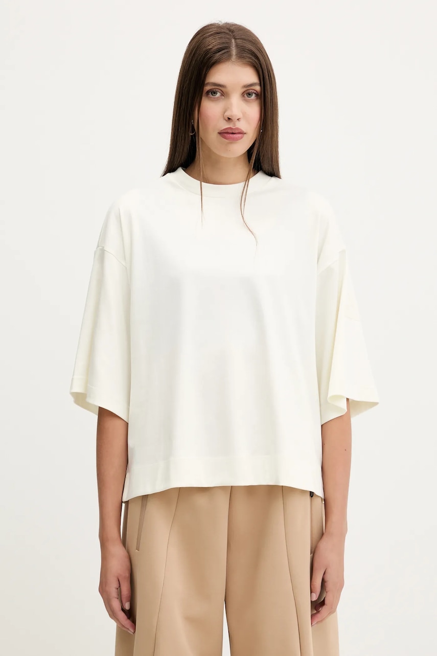 Bavlněné tričko adidas ALL SZN dámské, béžová barva, JV9888