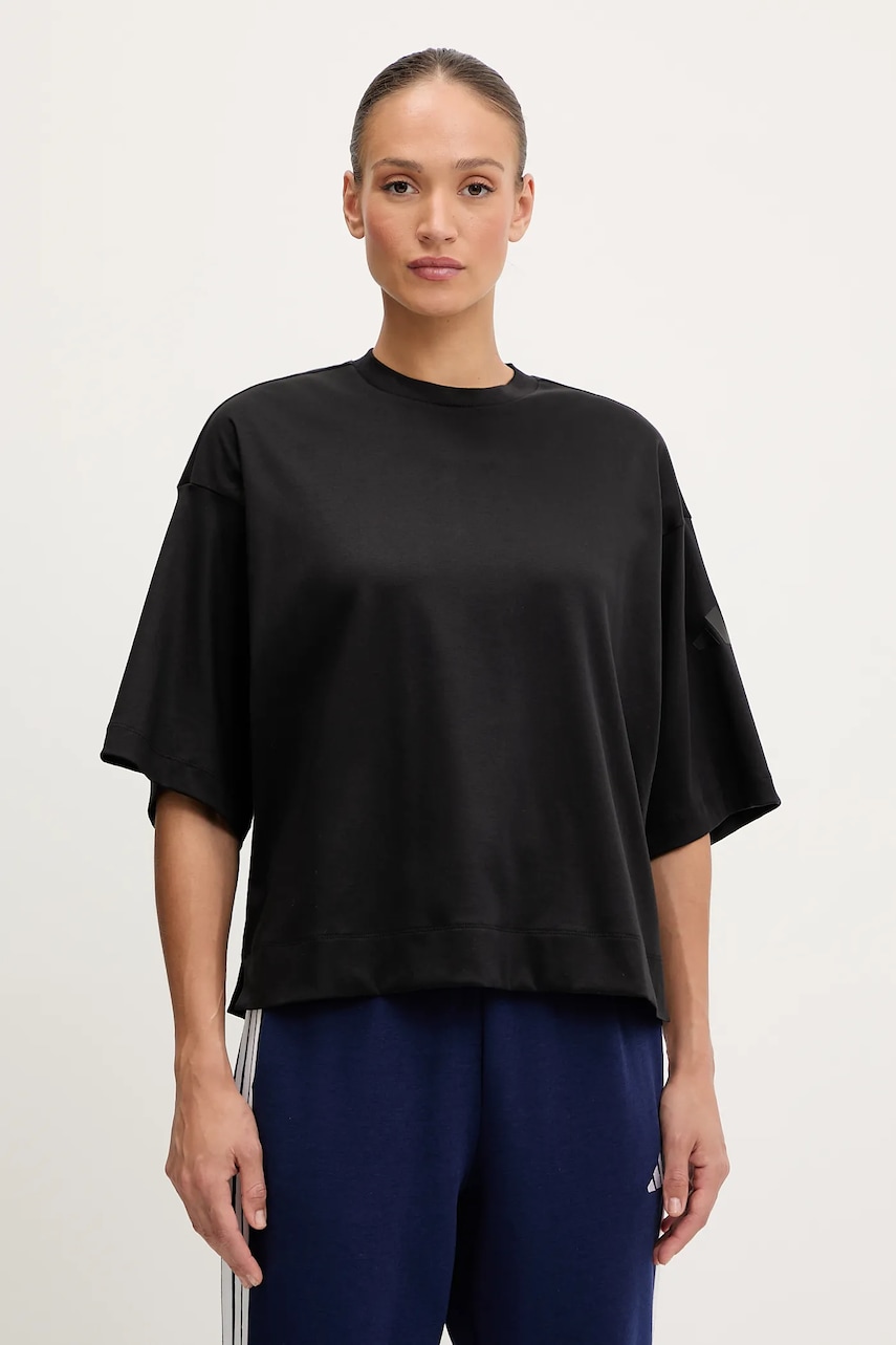 Bavlněné tričko adidas All SZN dámské, černá barva, JM3800