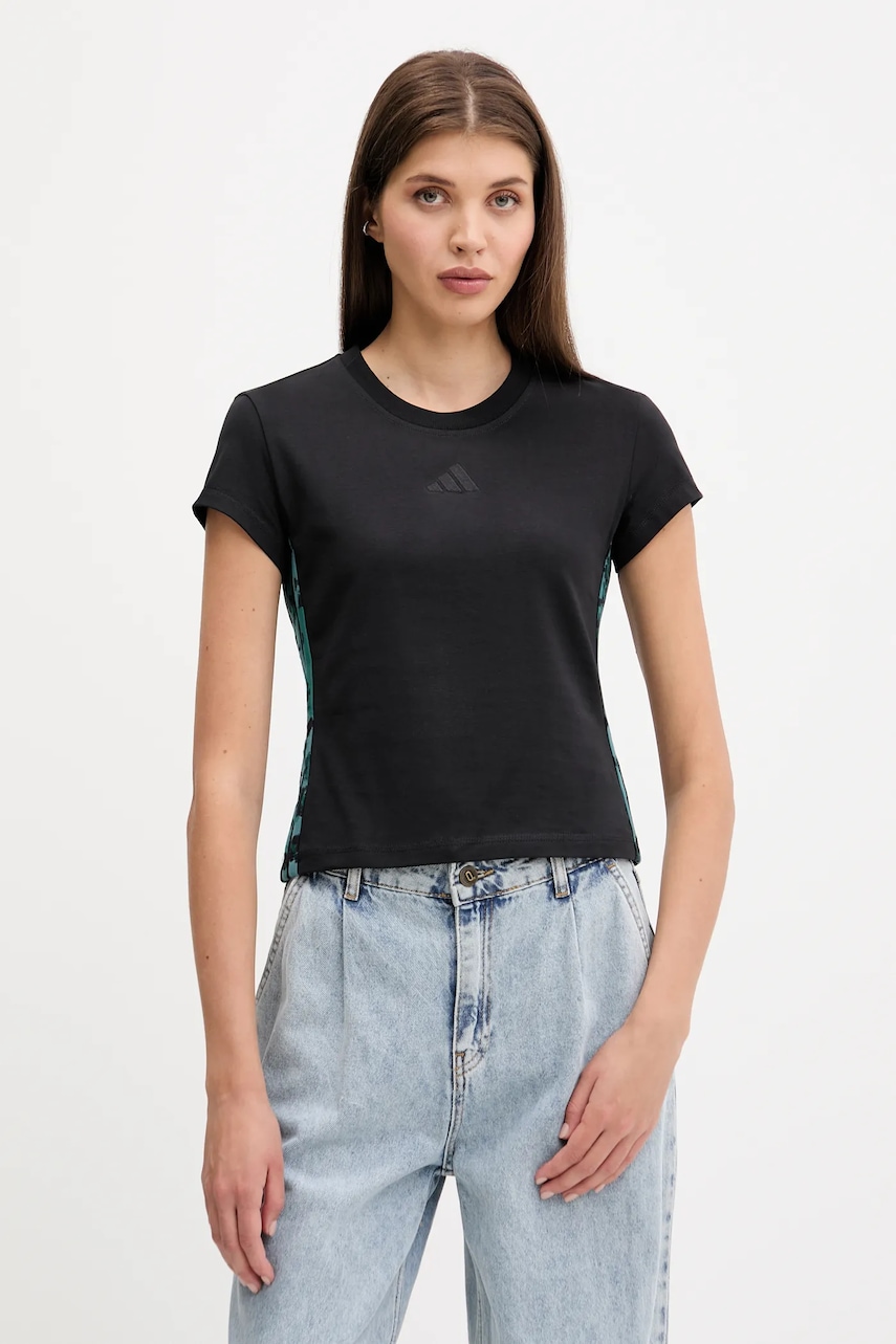 Bavlněné tričko adidas Animal dámské, černá barva, JM1850