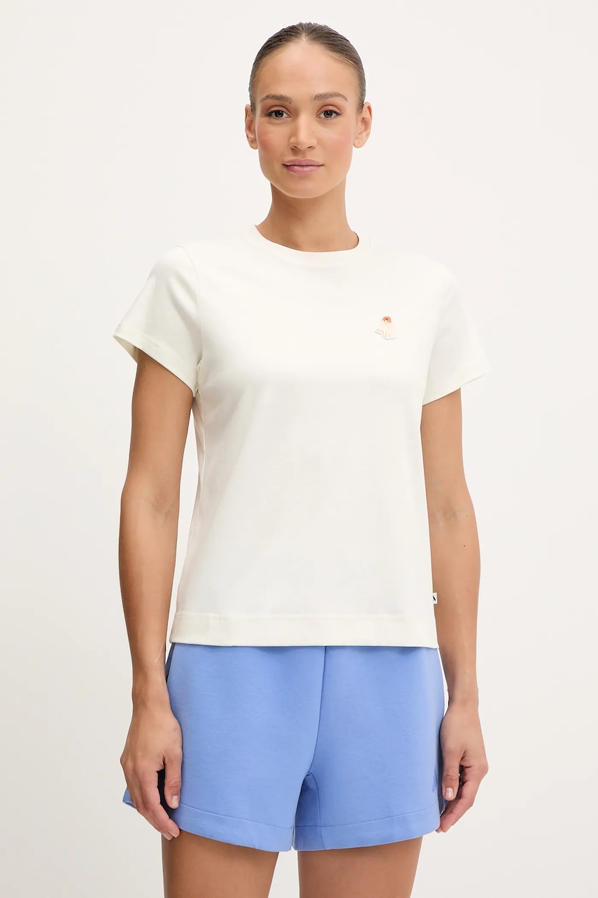 Bavlněné tričko adidas Cat dámské, béžová barva, JV8515