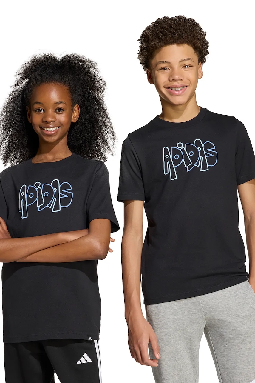 Bavlněné tričko adidas černá barva, s potiskem, JV5246