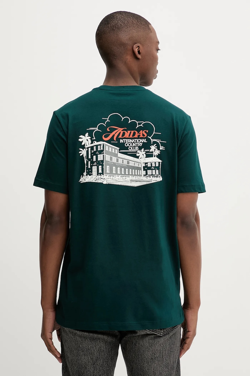 Bavlněné tričko adidas Club Scenic pánské, zelená barva, s potiskem, JV8447