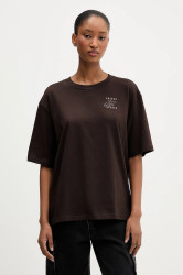 Bavlněné tričko adidas dámské, hnědá barva, KT3274