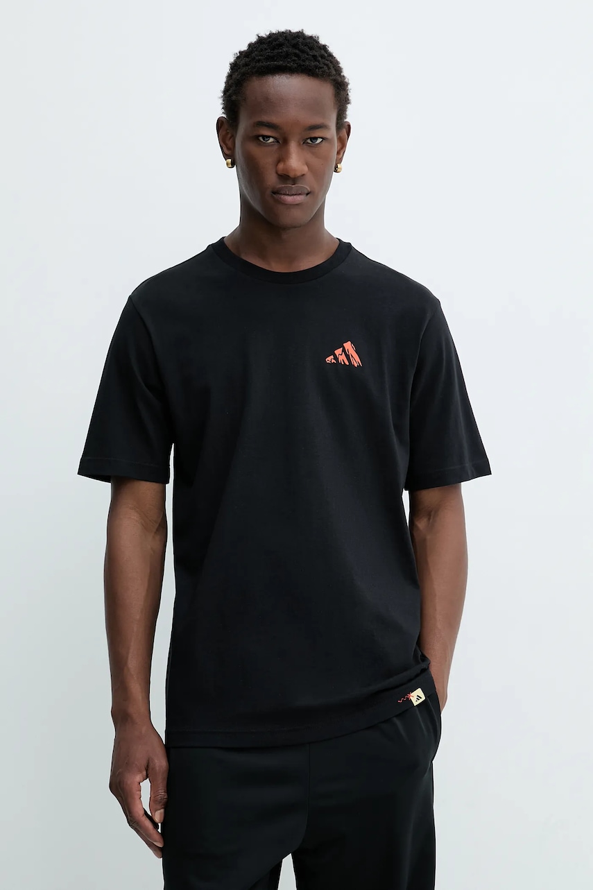 Bavlněné tričko adidas Doodle Hunt Hike Graphic T-Shirt pánské, černá barva, s potiskem, KA7139