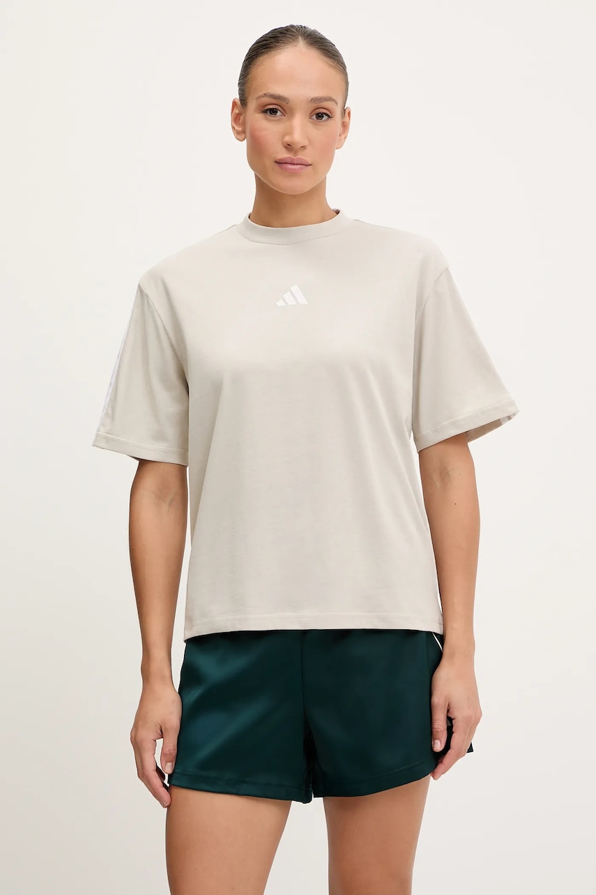 Bavlněné tričko adidas Essentials dámské, béžová barva, JE1219