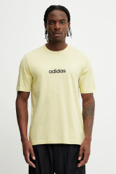 Bavlněné tričko adidas Essentials Linear pánské, žlutá barva, s potiskem, JE9003