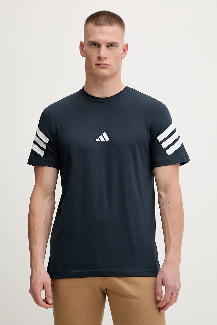 Bavlněné tričko adidas Essentials pánské, tmavomodrá barva, s potiskem, JW4786