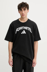 Bavlněné tričko adidas Fortnite pánské, černá barva, s potiskem, JV8012