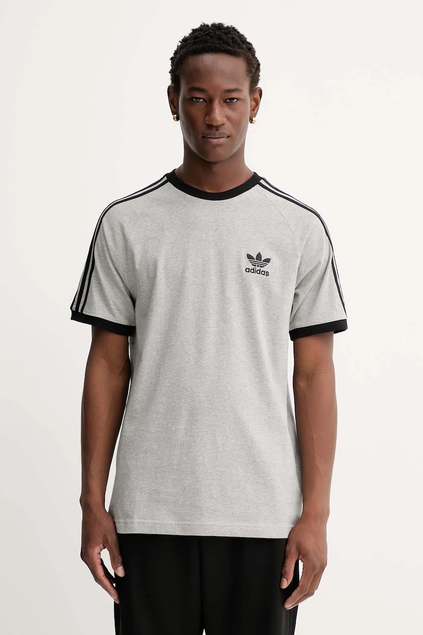 Bavlněné tričko adidas Originals 3-Stripes pánské, šedá barva, JY1369