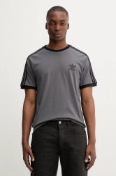 Bavlněné tričko adidas Originals 3-Stripes pánské, šedá barva, s aplikací, JY1373