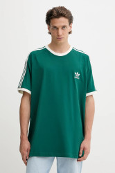 Bavlněné tričko adidas Originals 3-Stripes pánské, zelená barva, s aplikací, KA0471